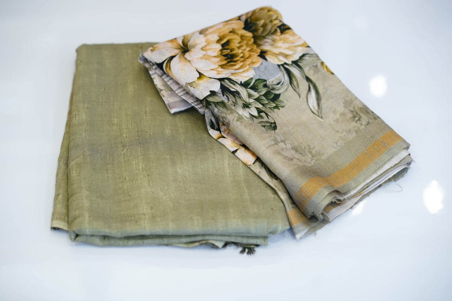 Pure Raw Silk Salwar Suite Material With Same Colour Bottom And Printed Dupatta