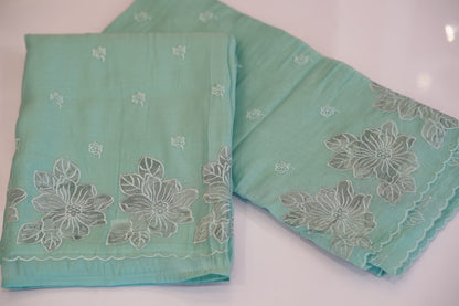 Mul Chanderi  Material With  Crosia Work Top And Duppatta