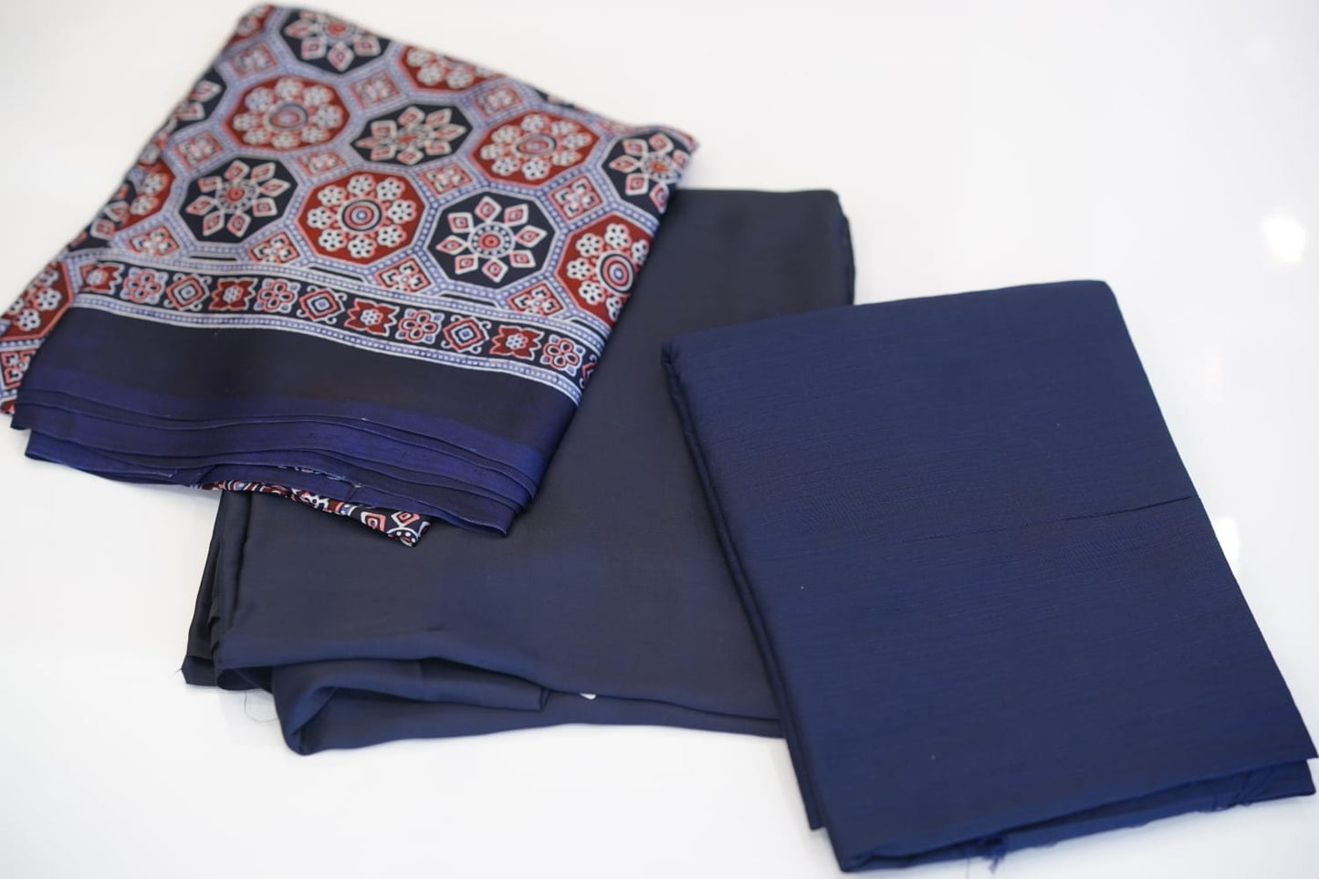 Pure Modal Silk Plain Top And Bottom  With  Ajrak print Duppatta