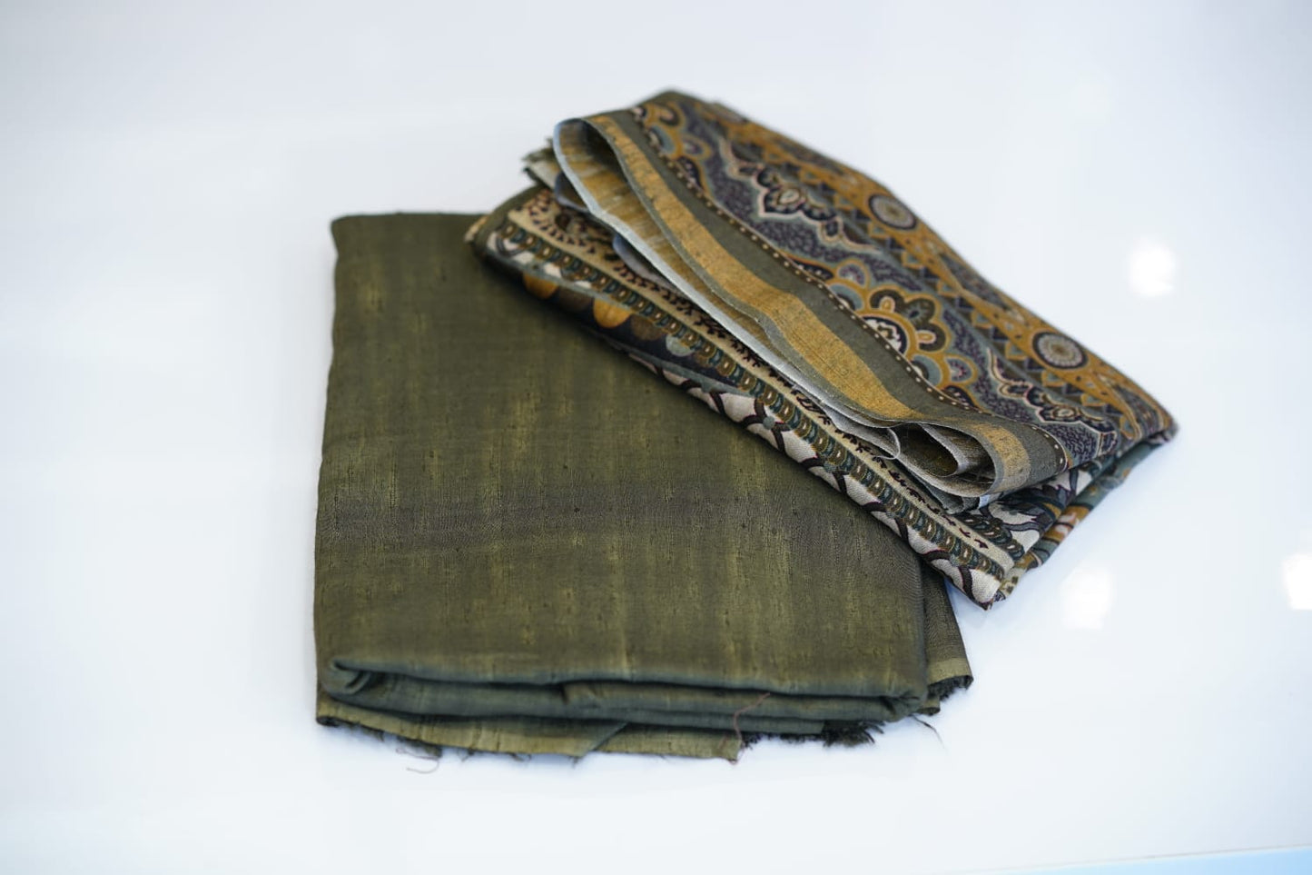 Pure  Raw Silk Salwar Suite Material  With  Same  Colour Bottom And Printed Dupatta