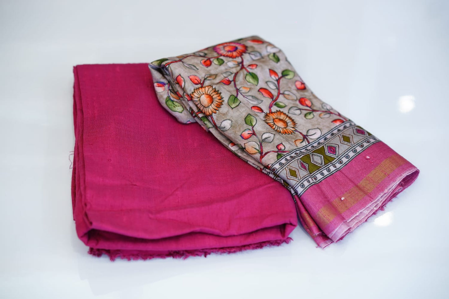 Pure  Raw Silk Salwar Suite Material  With  Same  Colour Bottom And Printed Dupatta