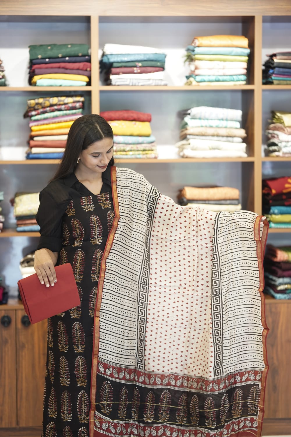 Pure Chanderi  Cotton  With Hand  Blocked Print And Chanderi  Silk  Duppatta
