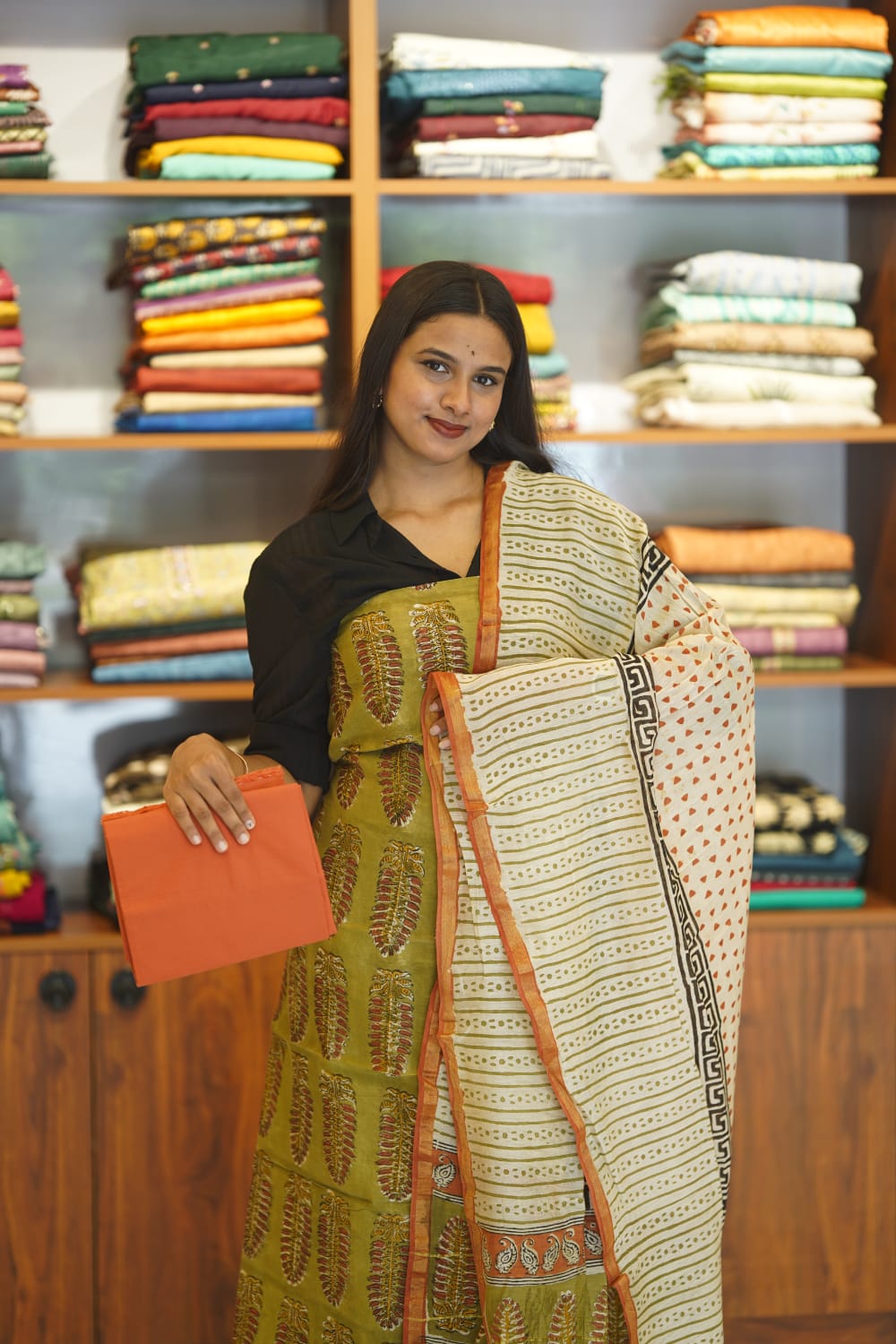 Pure Chanderi  Cotton  With Hand  Blocked Print And Chanderi  Silk  Duppatta